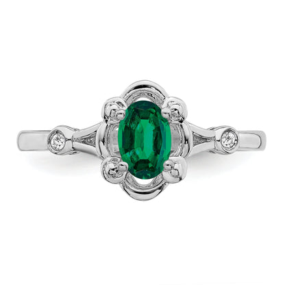 Sterlingsilber Rhodiniert Erzeugt Smaragd & Diamant. Ring