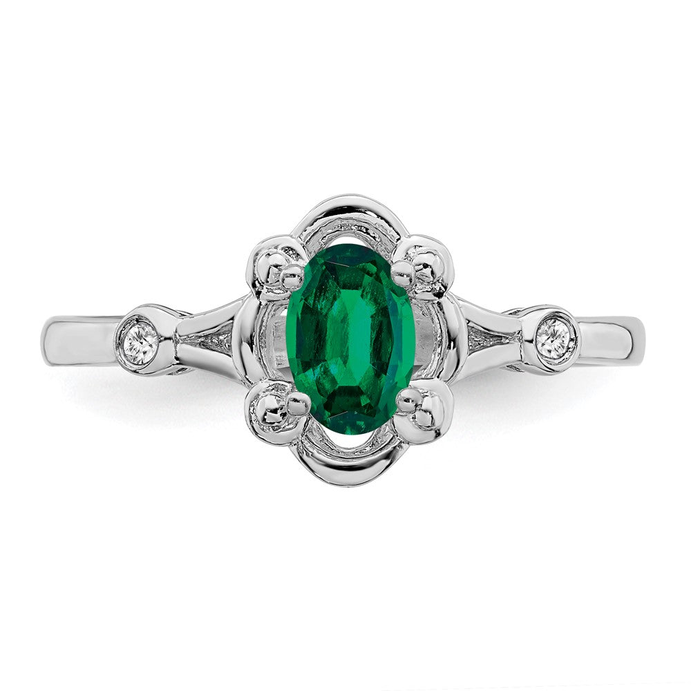 Sterlingsilber Rhodiniert Erzeugt Smaragd & Diamant. Ring
