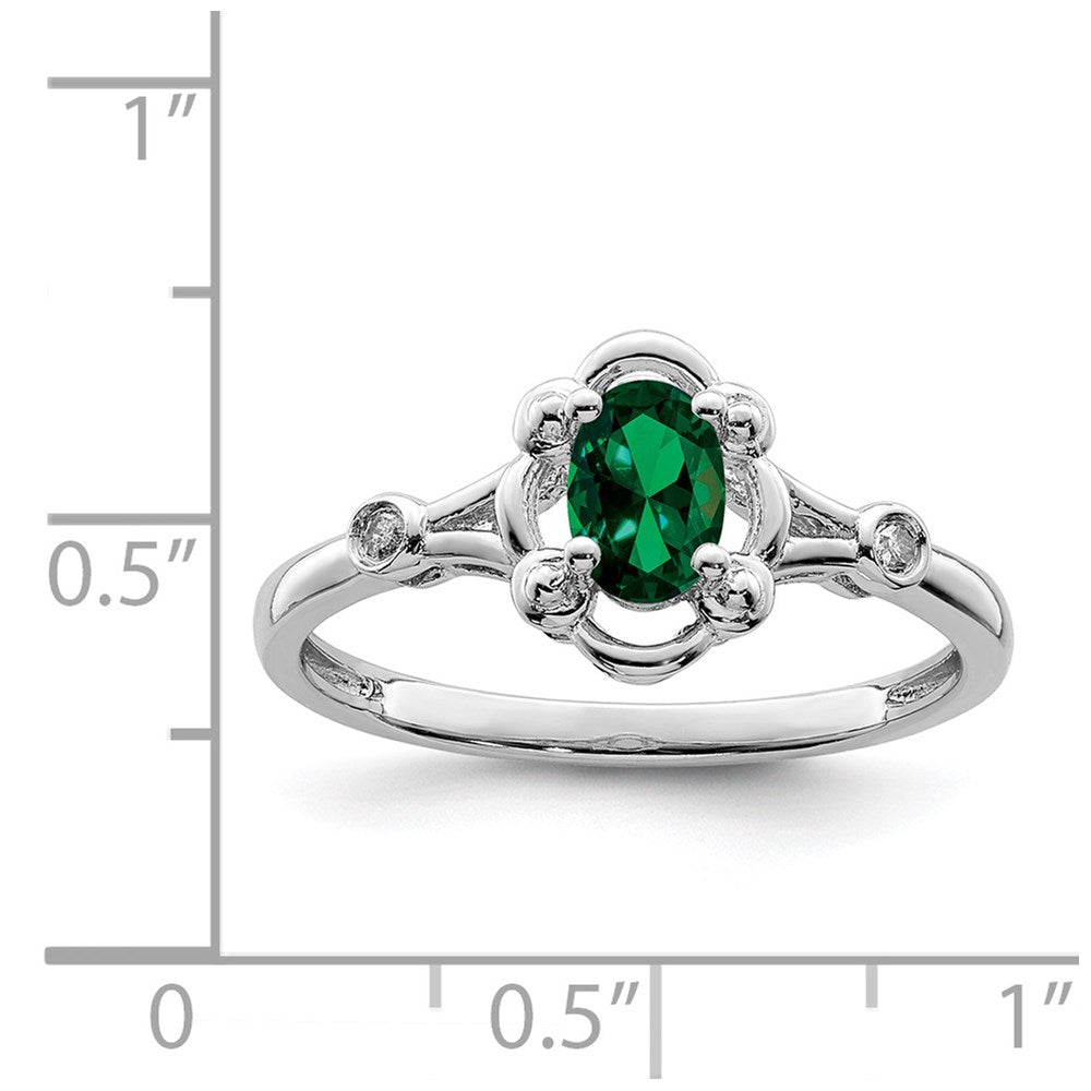 Sterlingsilber Rhodiniert Erzeugt Smaragd & Diamant. Ring