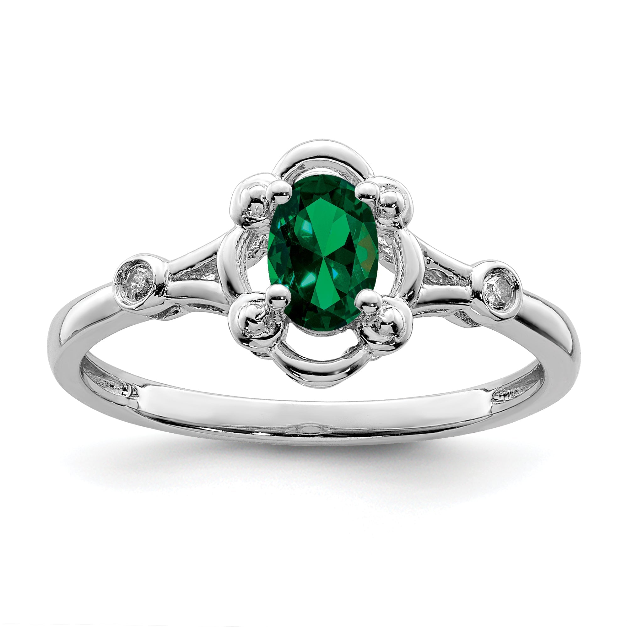 Sterlingsilber Rhodiniert Erzeugt Smaragd & Diamant. Ring