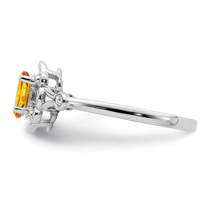 Sterlingsilber Rhodiniert Citrin & Diamant. Ring