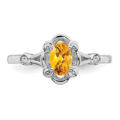 Sterlingsilber Rhodiniert Citrin & Diamant. Ring