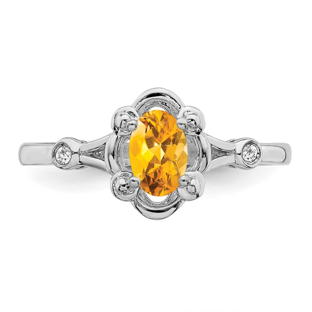 Sterlingsilber Rhodiniert Citrin & Diamant. Ring