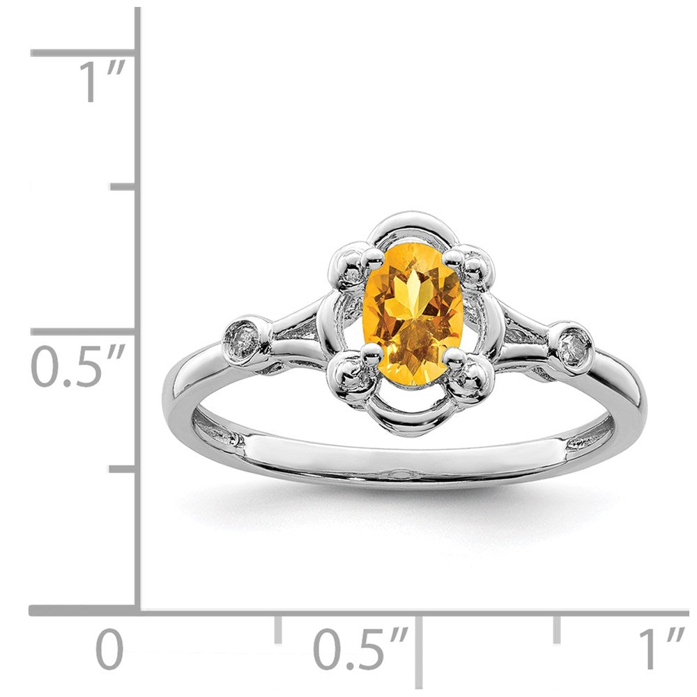 Sterlingsilber Rhodiniert Citrin & Diamant. Ring