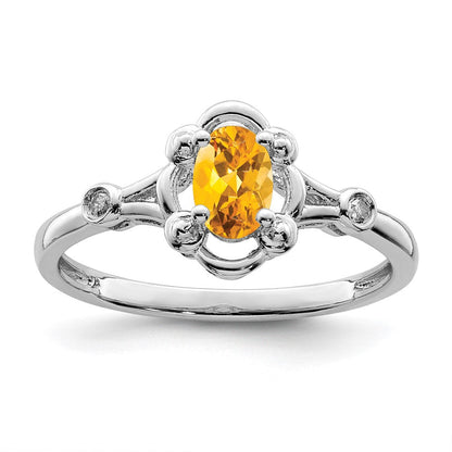 Sterlingsilber Rhodiniert Citrin & Diamant. Ring