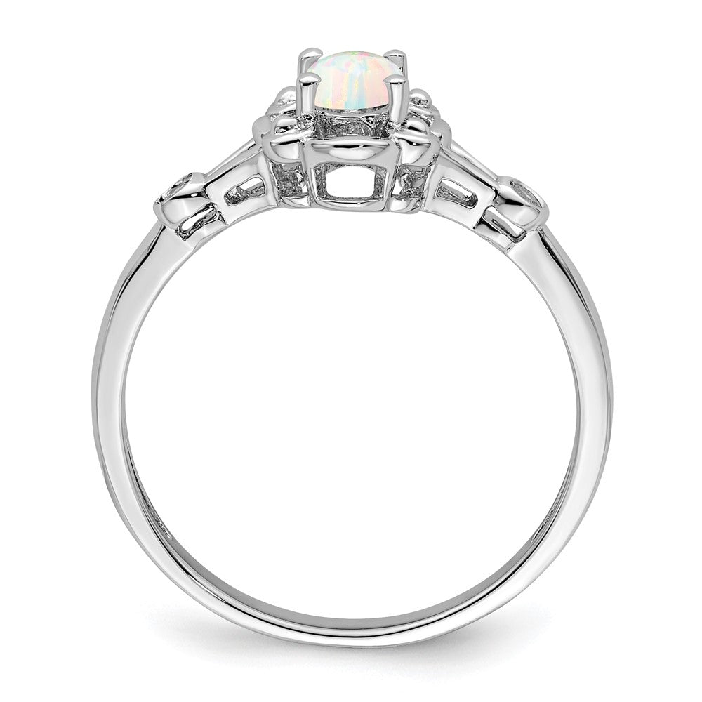 Sterlingsilber Rhodiniert Erzeugt Opal & Diamant. Ring