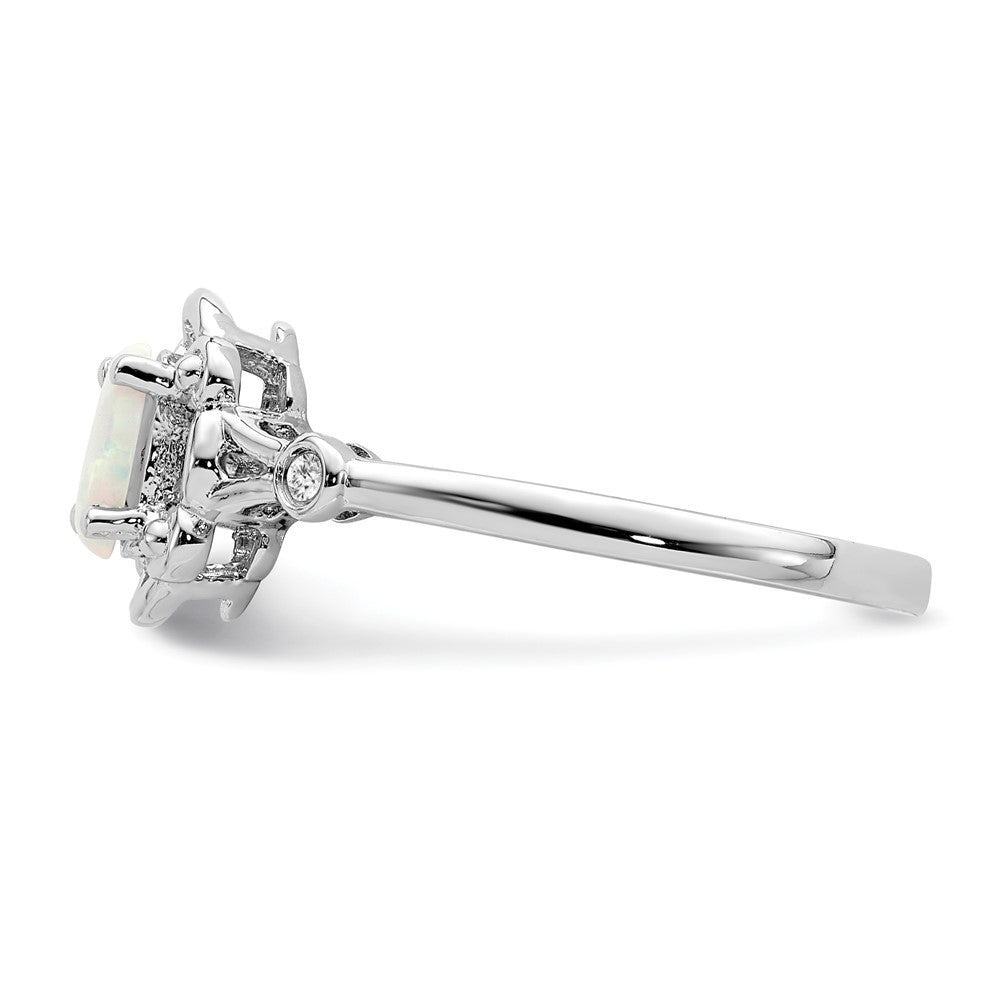 Sterlingsilber Rhodiniert Erzeugt Opal & Diamant. Ring