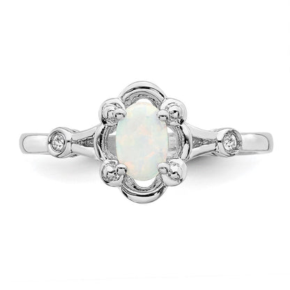 Sterlingsilber Rhodiniert Erzeugt Opal & Diamant. Ring