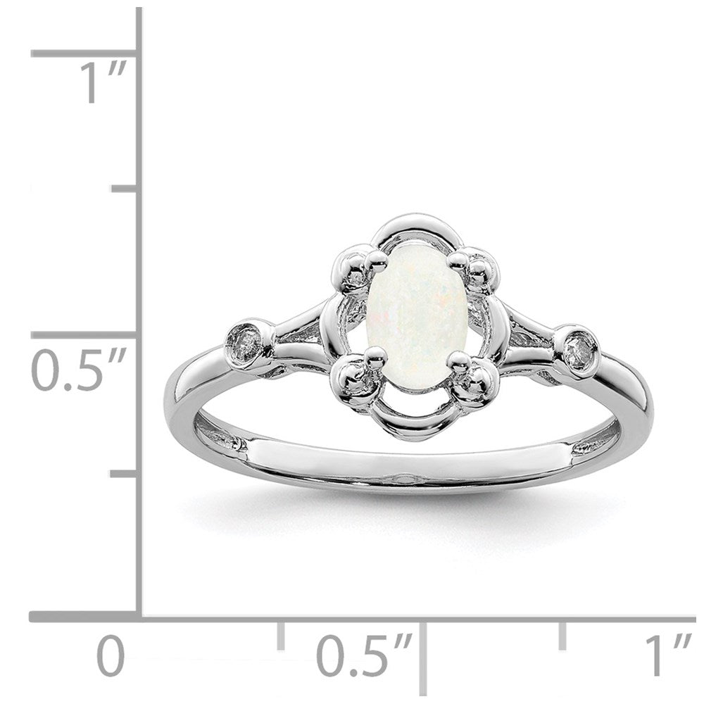 Sterlingsilber Rhodiniert Erzeugt Opal & Diamant. Ring