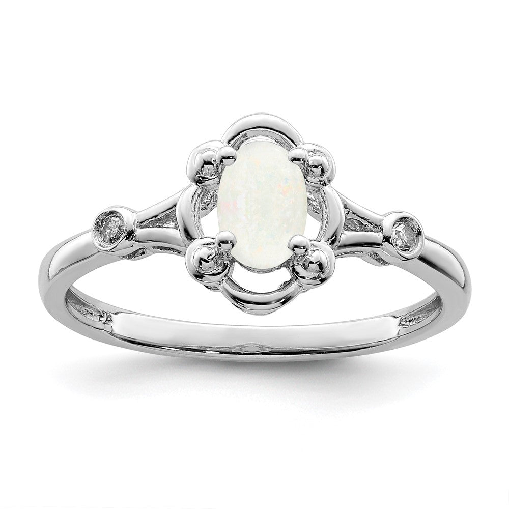Sterlingsilber Rhodiniert Erzeugt Opal & Diamant. Ring