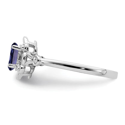 Sterlingsilber Rhodiniert Erzeugt Saphir & Diamant. Ring