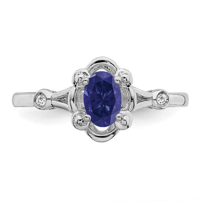 Sterlingsilber Rhodiniert Erzeugt Saphir & Diamant. Ring