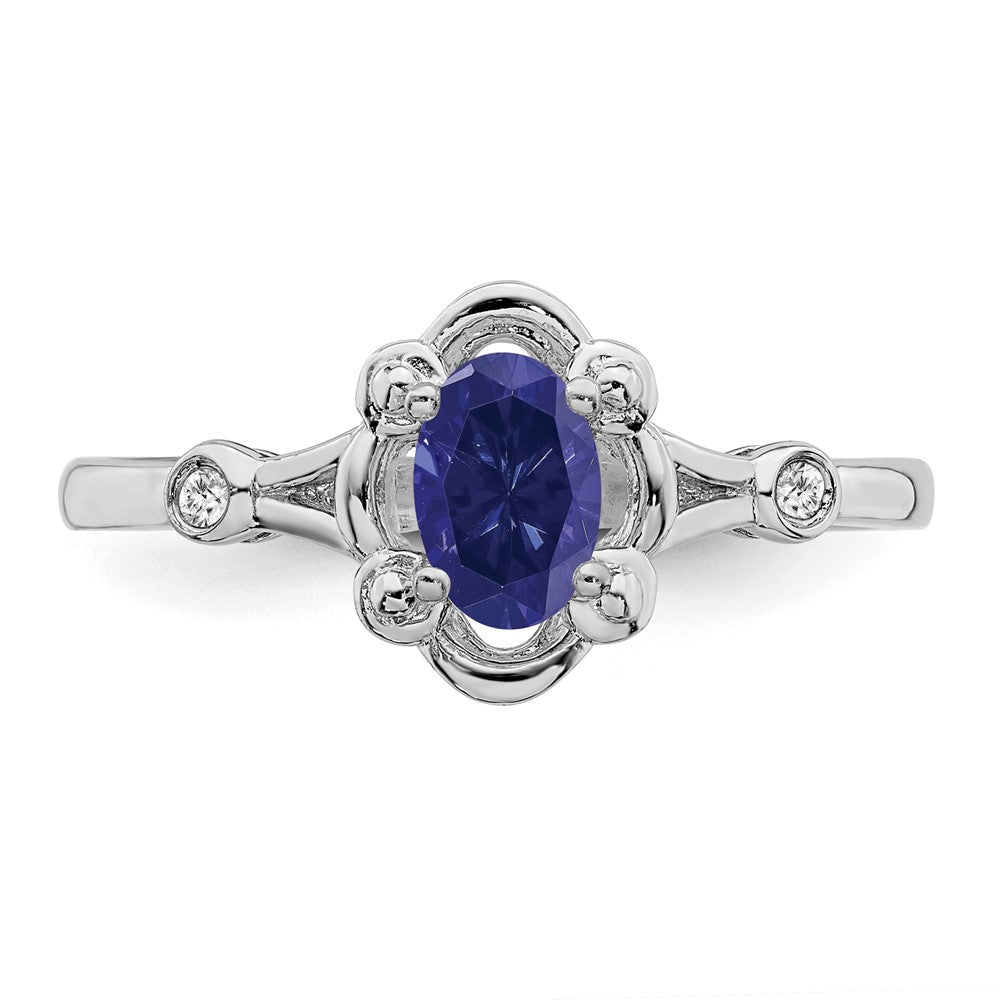 Sterlingsilber Rhodiniert Erzeugt Saphir & Diamant. Ring