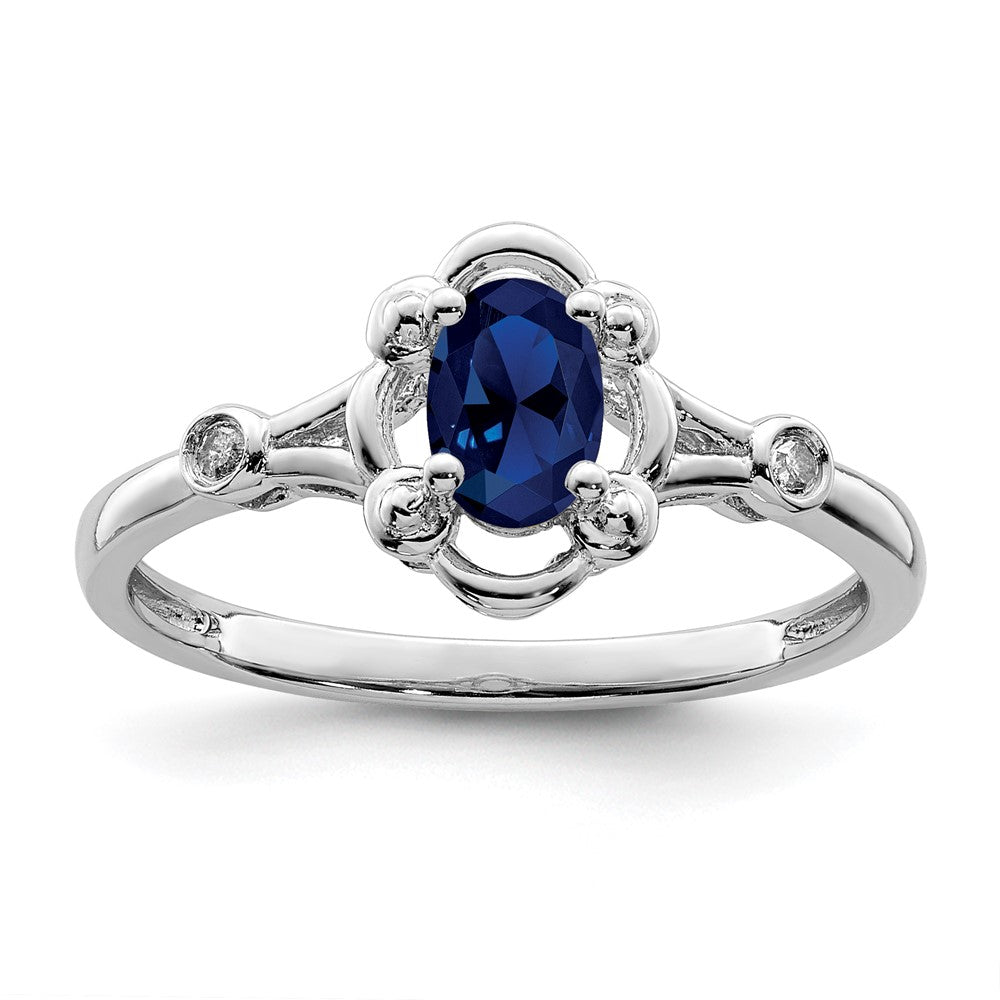 Sterlingsilber Rhodiniert Erzeugt Saphir & Diamant. Ring