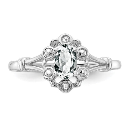 Sterlingsilber Rhodiniert Weiß Topas & Diamant. Ring
