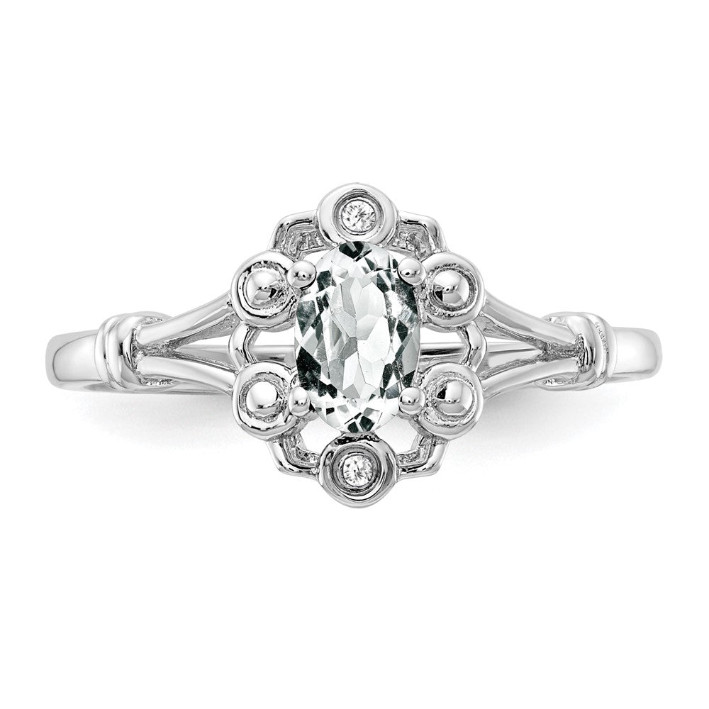Sterlingsilber Rhodiniert Weiß Topas & Diamant. Ring