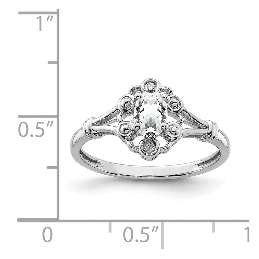 Sterlingsilber Rhodiniert Weiß Topas & Diamant. Ring