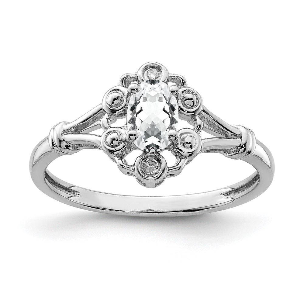 Sterlingsilber Rhodiniert Weiß Topas & Diamant. Ring