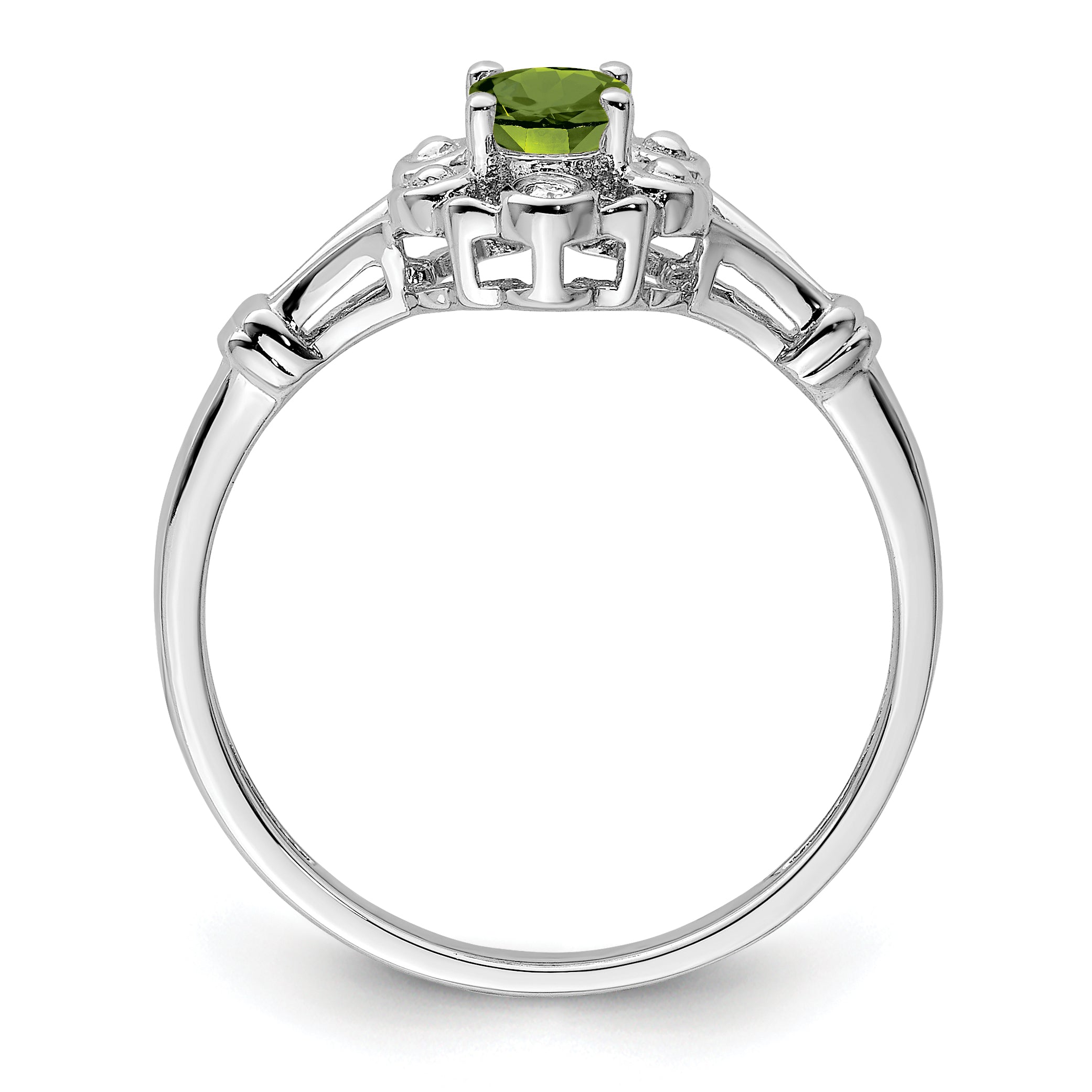 Sterlingsilber Rhodiniert Peridot & Diamant. Ring