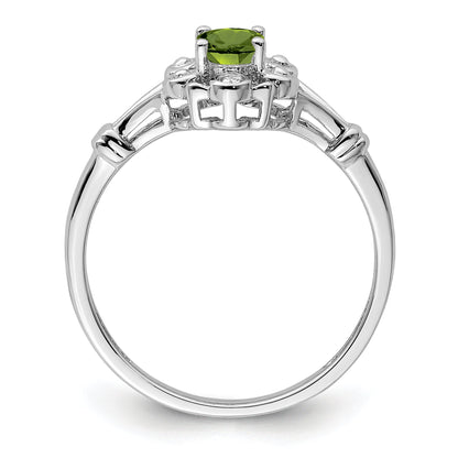 Sterlingsilber Rhodiniert Peridot & Diamant. Ring