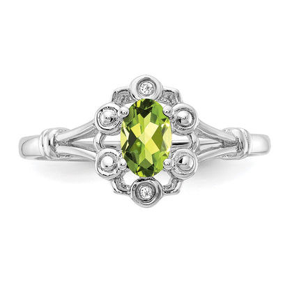 Sterlingsilber Rhodiniert Peridot & Diamant. Ring