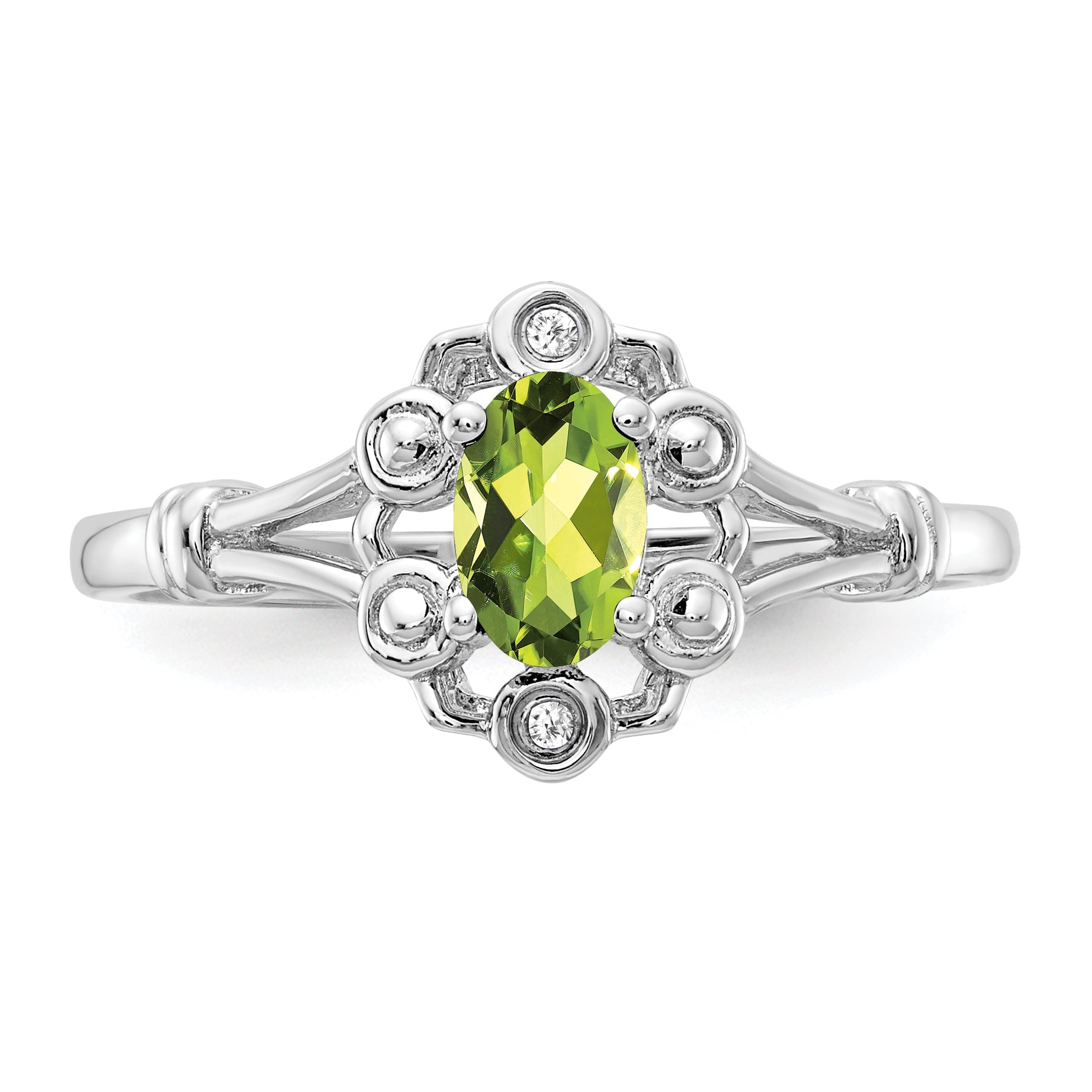 Sterlingsilber Rhodiniert Peridot & Diamant. Ring