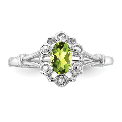 Sterlingsilber Rhodiniert Peridot & Diamant. Ring