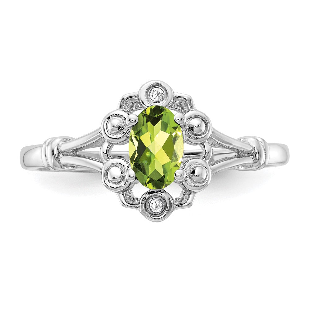 Sterlingsilber Rhodiniert Peridot & Diamant. Ring