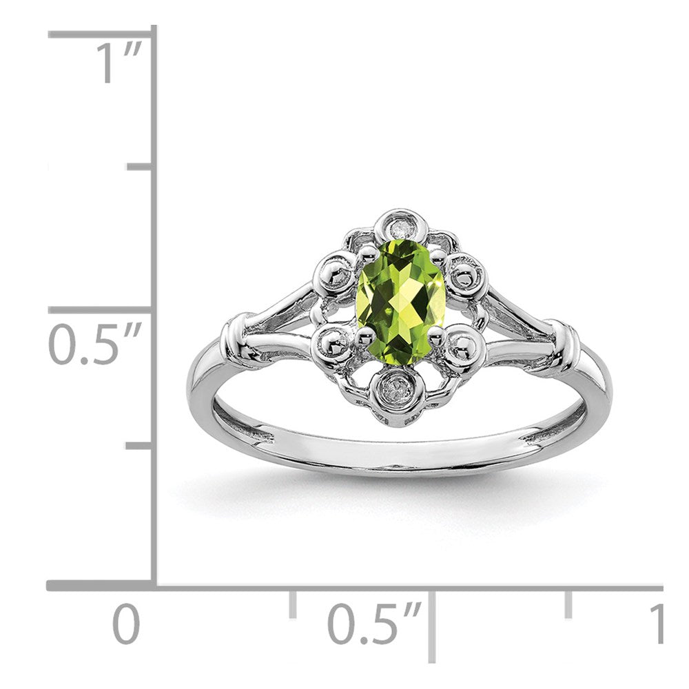 Sterlingsilber Rhodiniert Peridot & Diamant. Ring