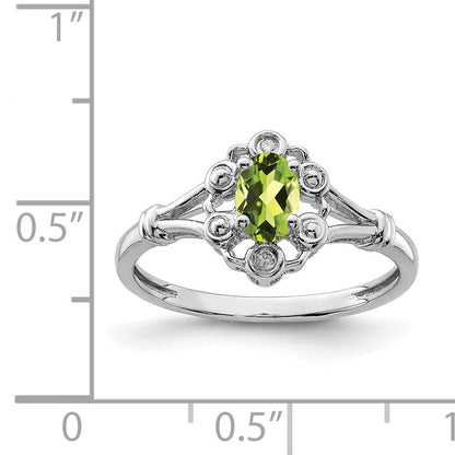 Sterlingsilber Rhodiniert Peridot & Diamant. Ring