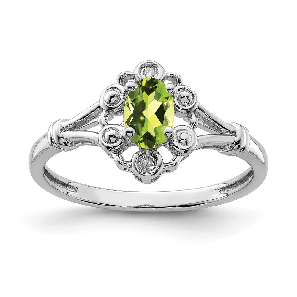 Sterlingsilber Rhodiniert Peridot & Diamant. Ring