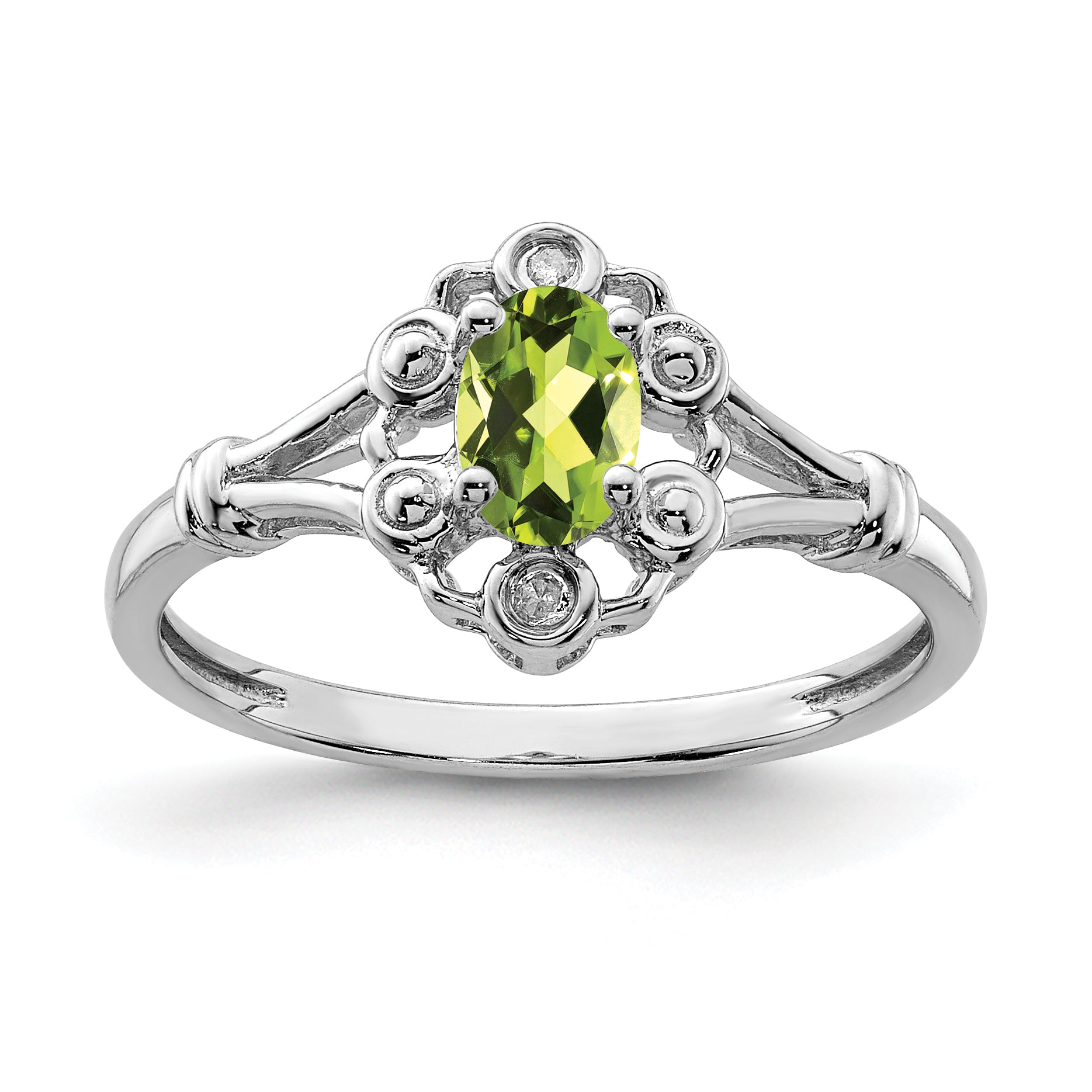 Sterlingsilber Rhodiniert Peridot & Diamant. Ring