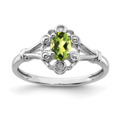 Sterlingsilber Rhodiniert Peridot & Diamant. Ring