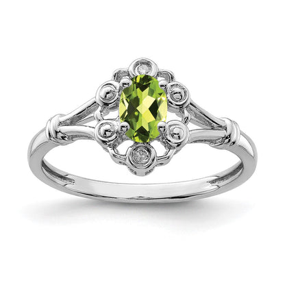 Sterlingsilber Rhodiniert Peridot & Diamant. Ring