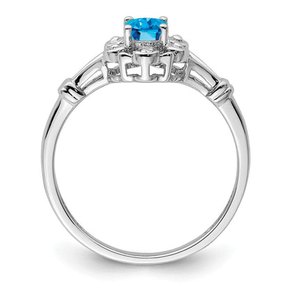 Sterlingsilber Rhodiniert Licht Schweizer Blautopas & Diamant. Ring