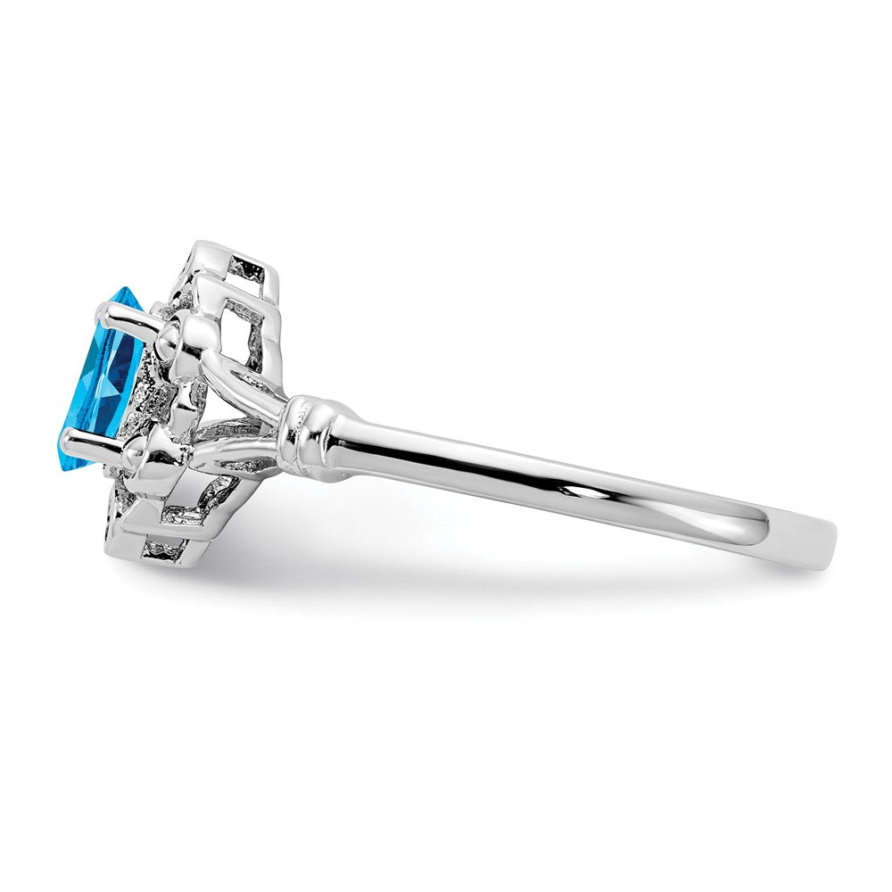 Sterlingsilber Rhodiniert Licht Schweizer Blautopas & Diamant. Ring