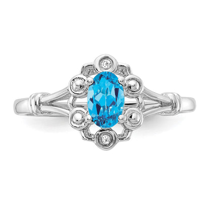 Sterlingsilber Rhodiniert Licht Schweizer Blautopas & Diamant. Ring