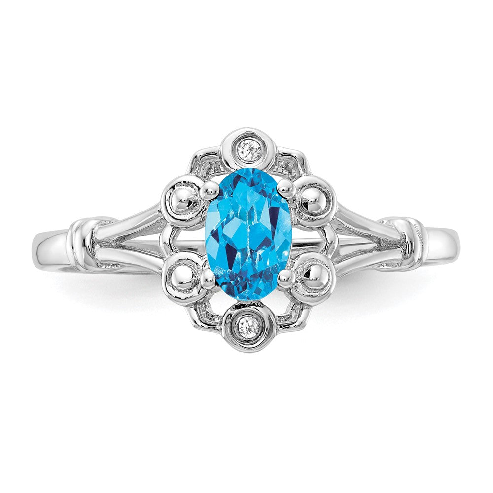 Sterlingsilber Rhodiniert Licht Schweizer Blautopas & Diamant. Ring