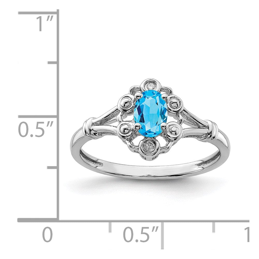 Sterlingsilber Rhodiniert Licht Schweizer Blautopas & Diamant. Ring