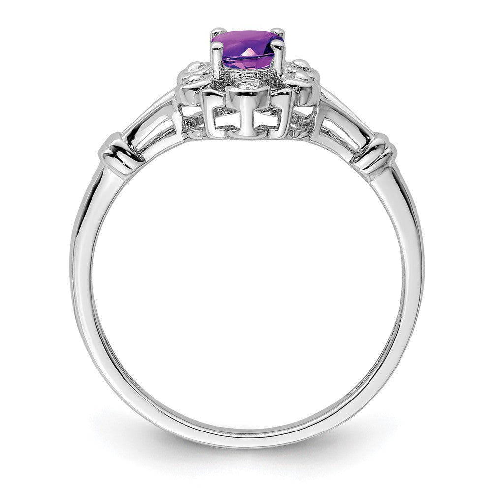 Sterlingsilber Rhodiniert Amethyst & Diamant. Ring