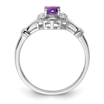 Sterlingsilber Rhodiniert Amethyst & Diamant. Ring