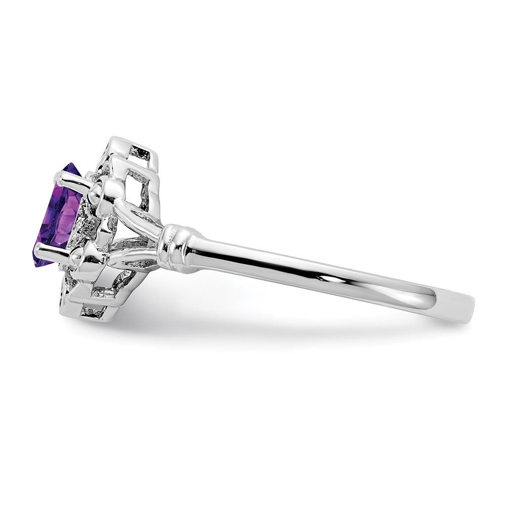 Sterlingsilber Rhodiniert Amethyst & Diamant. Ring