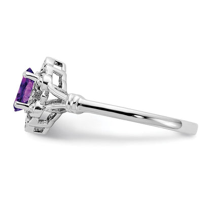 Sterlingsilber Rhodiniert Amethyst & Diamant. Ring