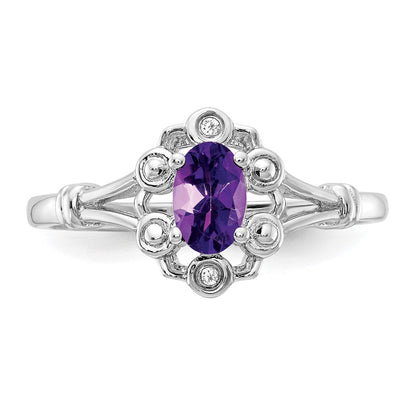 Sterlingsilber Rhodiniert Amethyst & Diamant. Ring