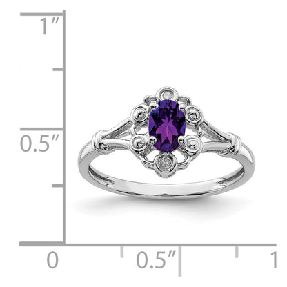 Sterlingsilber Rhodiniert Amethyst & Diamant. Ring