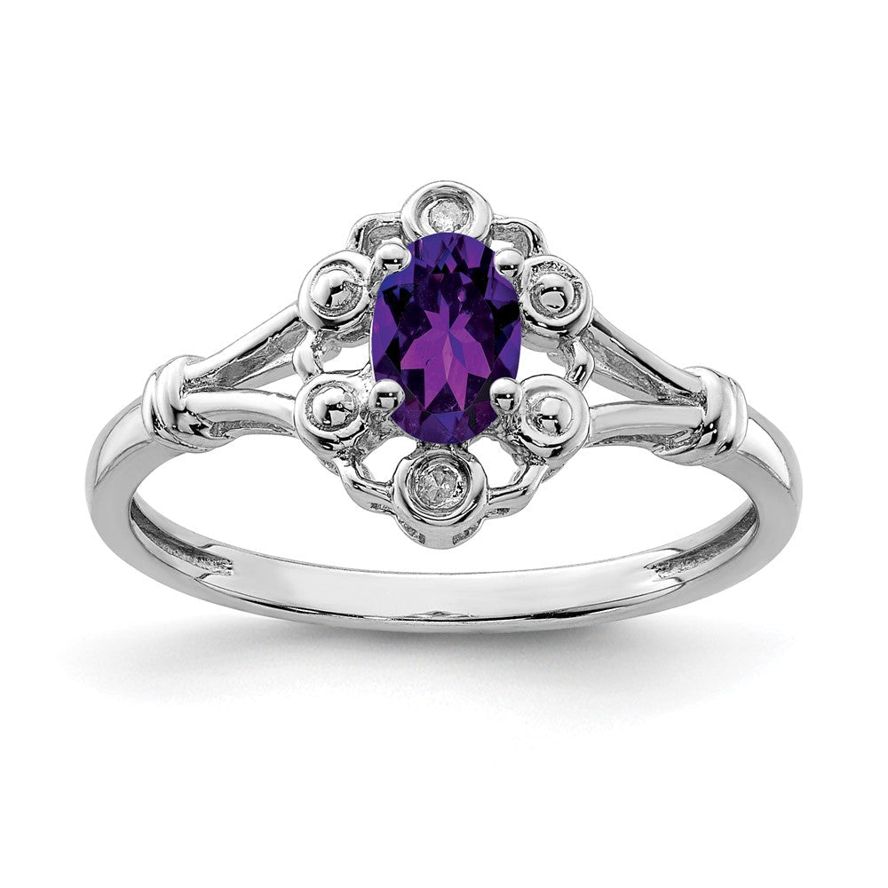 Sterlingsilber Rhodiniert Amethyst & Diamant. Ring