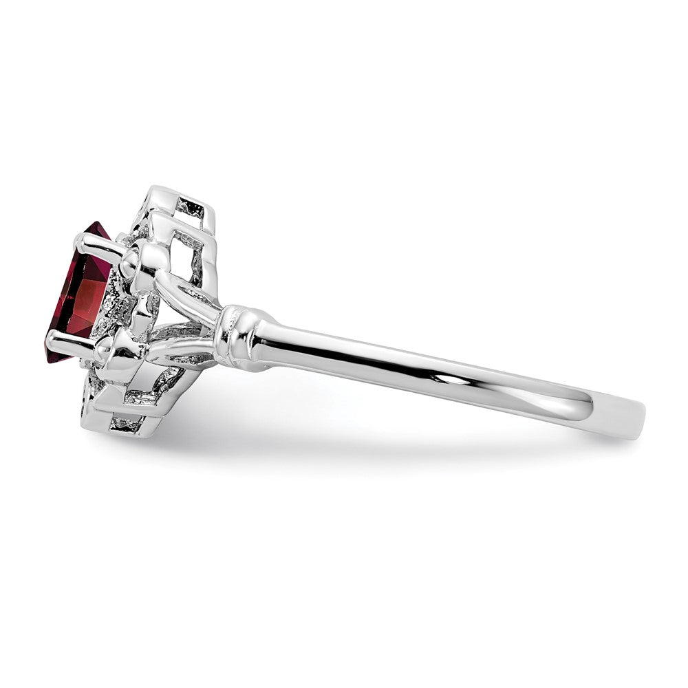 Sterlingsilber Rhodiniert Granat & Diamant. Ring