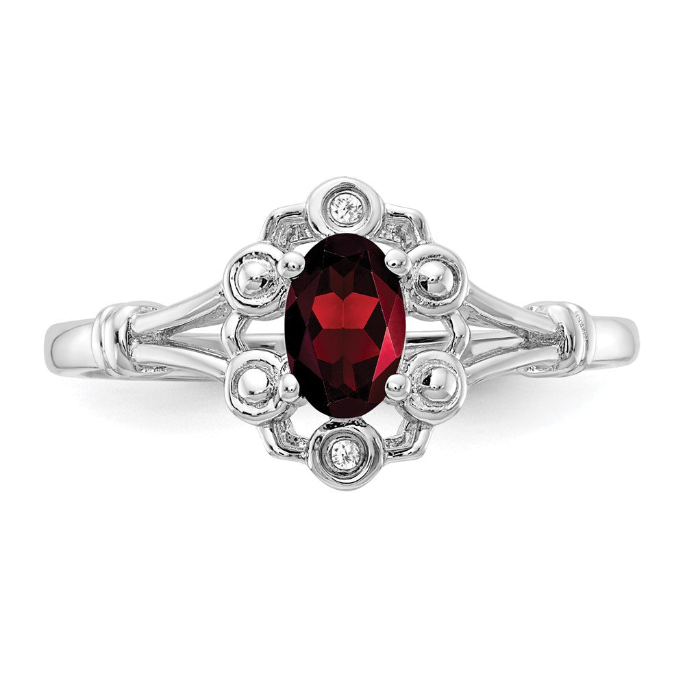 Sterlingsilber Rhodiniert Granat & Diamant. Ring
