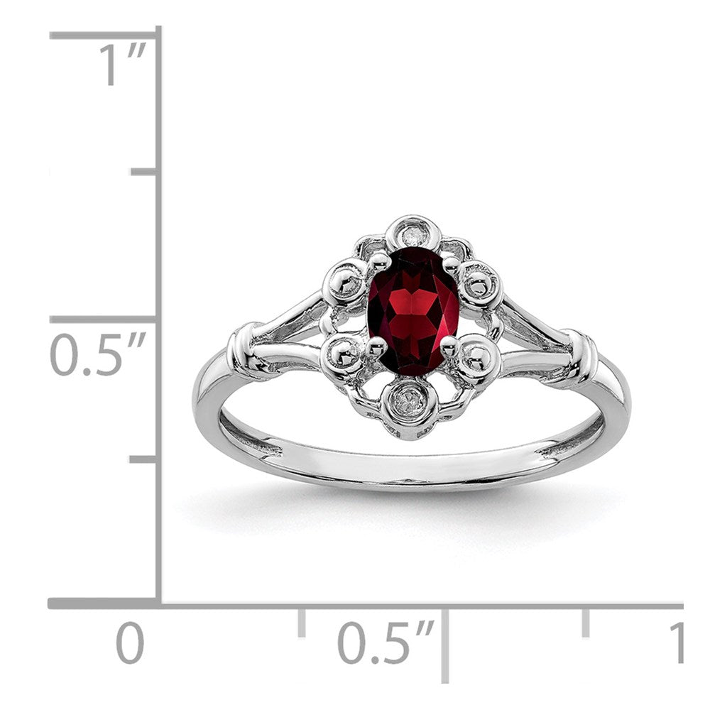 Sterlingsilber Rhodiniert Granat & Diamant. Ring
