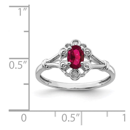 Sterlingsilber Rhodiniert Erzeugt Rubin & Diamant. Ring